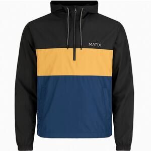 Matix Men’s Colorblock Windbreaker Hoodie Jacket L Black Yellow Blue
